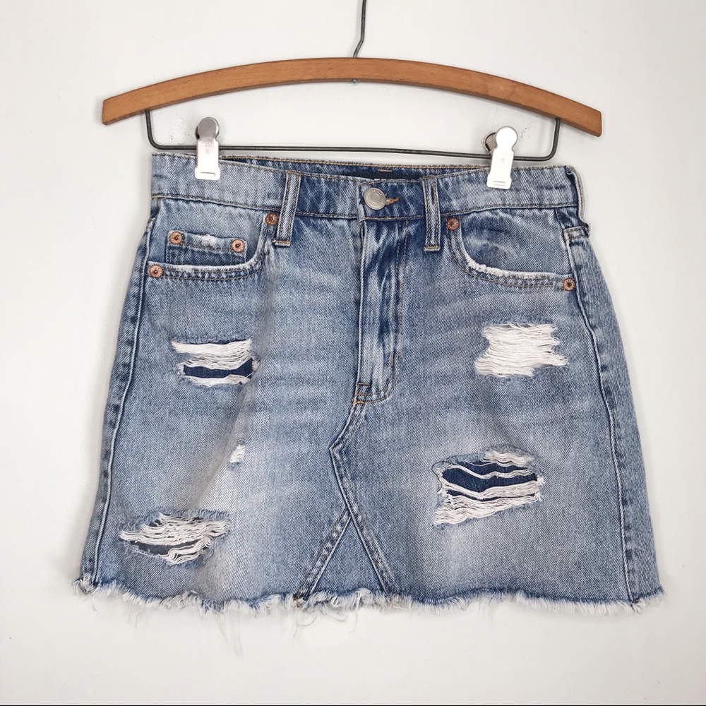 Aeropostale Distressed Raw Hem Denim Mini Skirt size 2